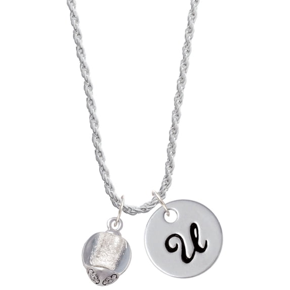 Delight Jewelry 12mm Clear Roller Spinner with Silvertone Lining Glass Spinner Silvertone Script Initial Disc - U - Charm Necklace, 20"+3"