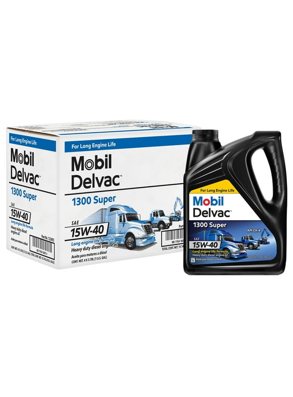 Mobil Delvac 1300 Super Heavy Duty Synthetic Blend Diesel Engine Oil 15W-40, 1 Gallon (Pack of 4)