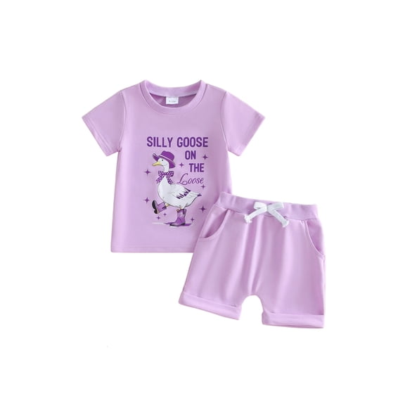 BemeyourBBs Toddler Babby Girls Silly Goose Outfits Newborn Infant Cute Summer Clothes Goose Letter Print Short Sleeve T Shirt Tops and Shorts Set