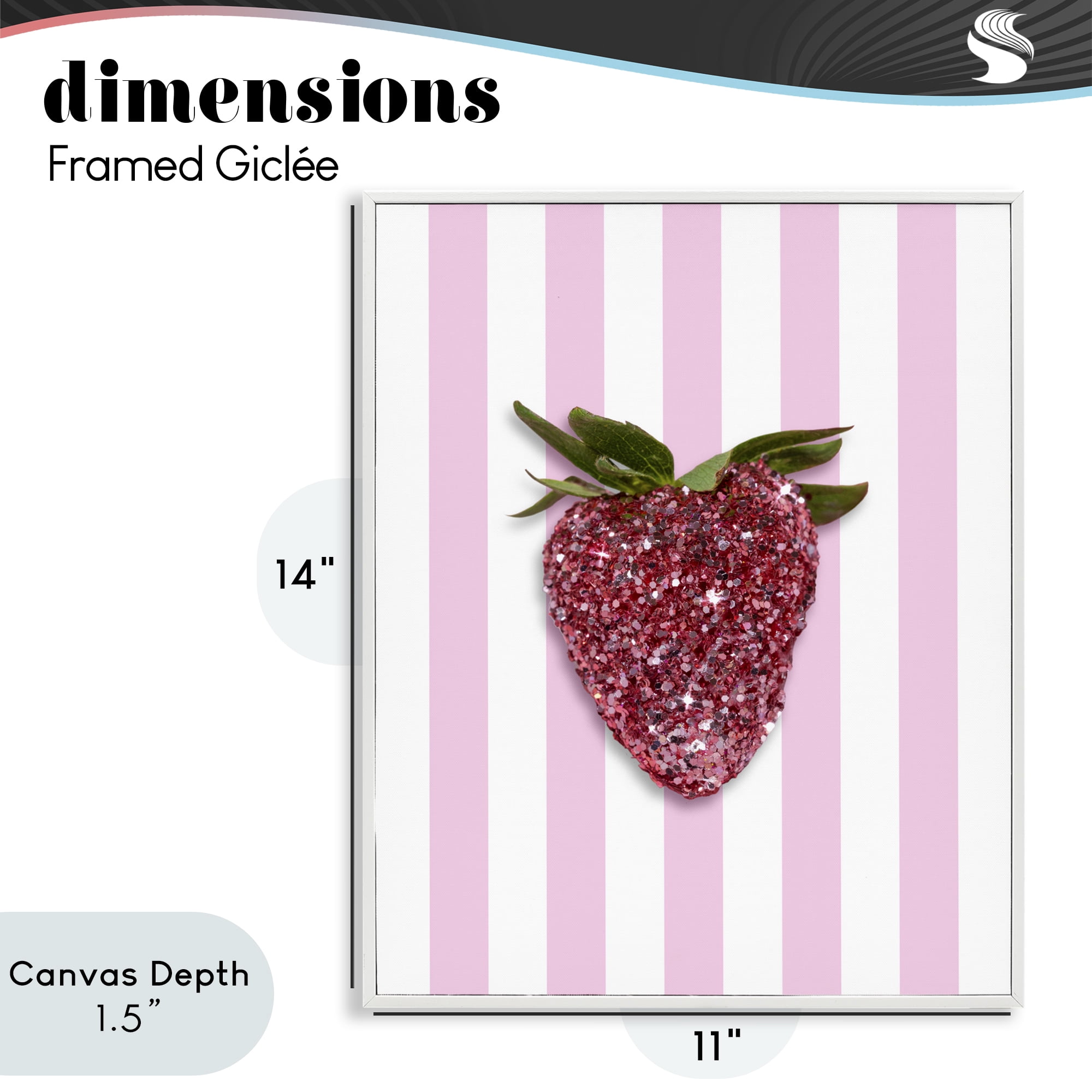 Stupell Industries Glimmer Strawberry on Green Stripes White Framed Giclee Art, design by LISH Creative