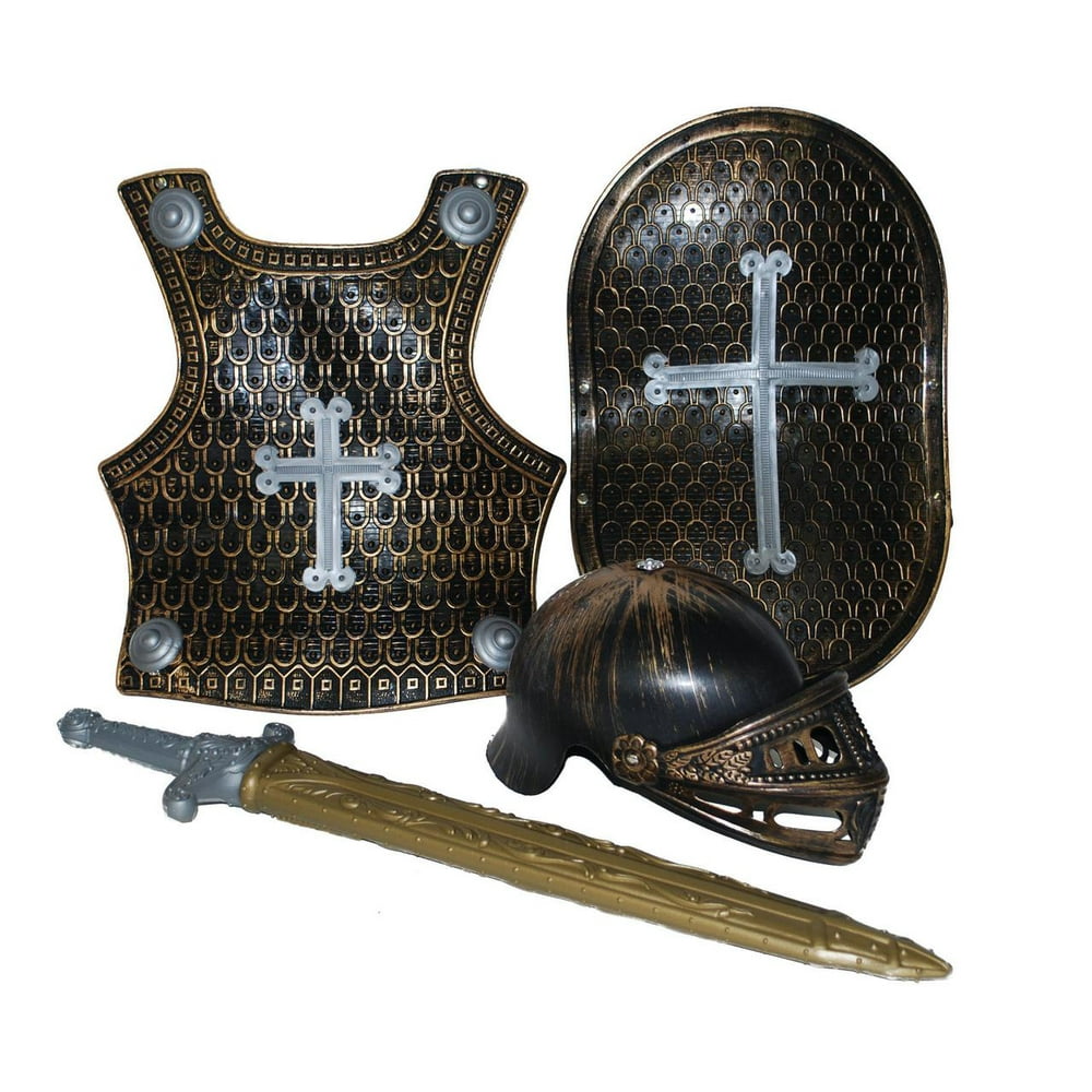 Medieval Knight Set 4pc Kids Costume Accessory Set, Bronze Black Gray ...