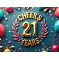 thumbnail image 4 of Golden Cheers to 21 Years Celebration Backdrop with Balloons Streamers Stars Photography Props Party Banner Decorations Birthday Supplies, 4 of 8