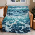 thumbnail image 2 of Abstract Ocean Waves Flannel Blanket for Bed,Travel and Camping, Modernism Blue Marine Super Soft Cozy Blanket for All Seasons 30"x40", 2 of 7