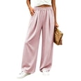 thumbnail image 5 of ABSUYY Womens High Waist Wide Leg Sweatpants, Casual Loose Lounge Pants with Pockets, Pull-On Comfy Trousers, Pink,Size S, 5 of 7