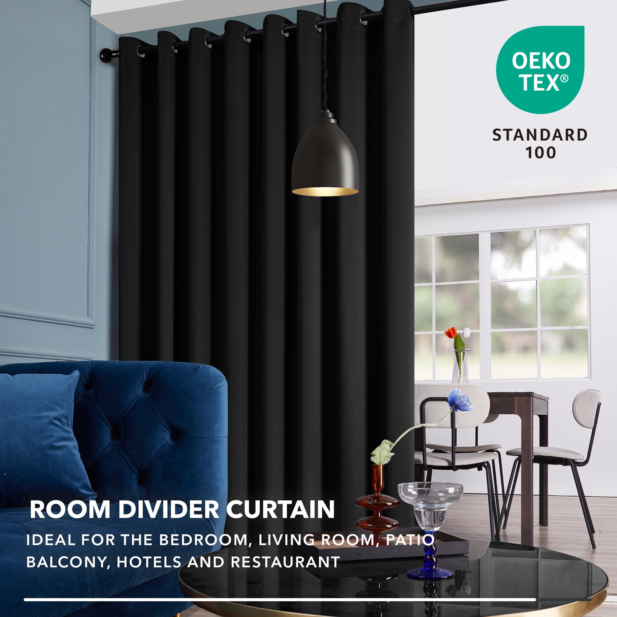 Deconovo Wide Blackout Curtains for Patio 100"W x 84"L, Thermal Insulated Room Divider Curtain Panel for Bedroom 100 x 84 inch Black 1 Piece