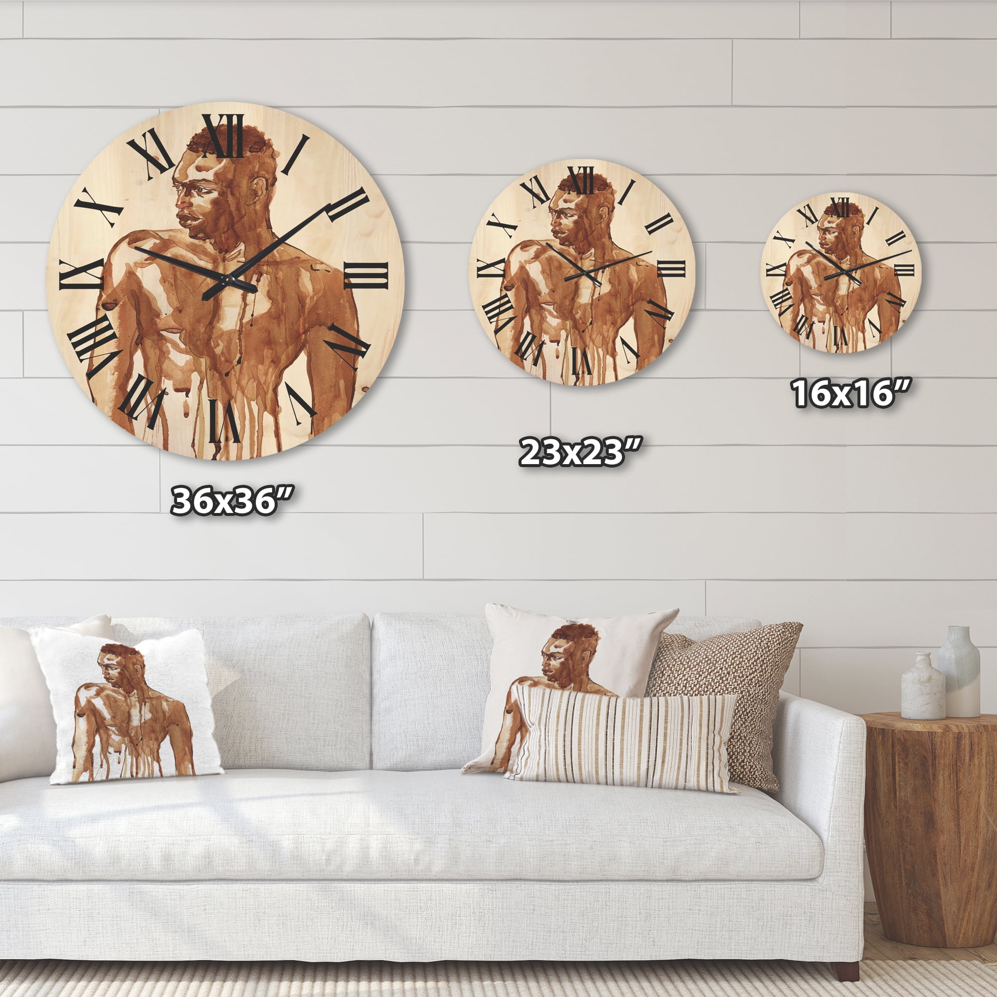 Designart 'Portrait of Handsome African Man On White II' Modern Wood Wall Clock
