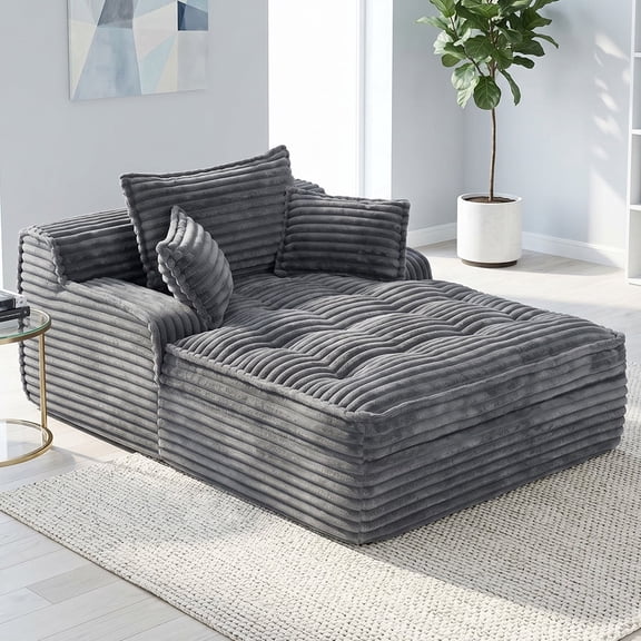 66" Chaise Lounge Chair Indoor, Oversized Boneless Lounge Chair with 3 Pillows, Corduroy Cloud Reading Chair Deep Seat Sleeper Couch, No Assembly Required