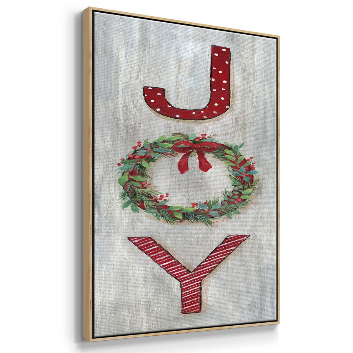 Joy - Framed Gallery Wrapped Holiday Canvas - 25 x 37 - Natural Wood Frame