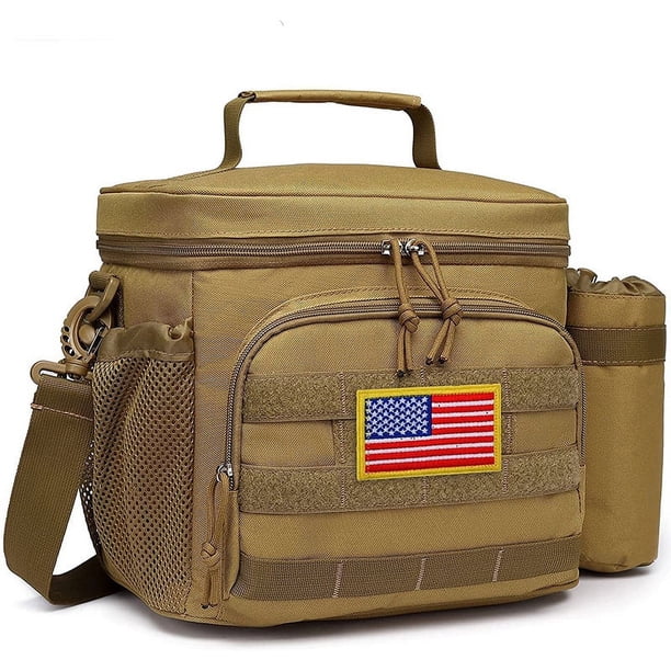 Fiambrera para hombres y mujeres – Bolsa táctica, doble espesor para aislamiento, lonchera táctica impermeable con bolsa extraíble para botella MOLLE para trabajo de adultos, 11" x 8" x 9.8" Caqui