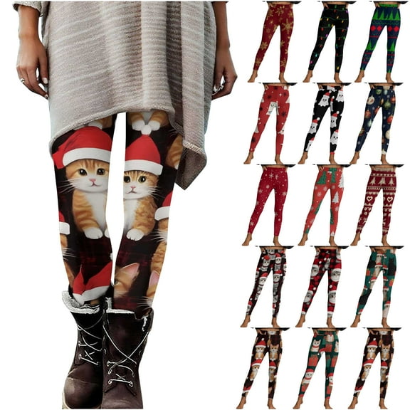 oelaio Womens Christmas Leggings Xmas Snowflake Print High Waisted Slim Fit Pants Novelty Holiday Party Tights Multicolor L