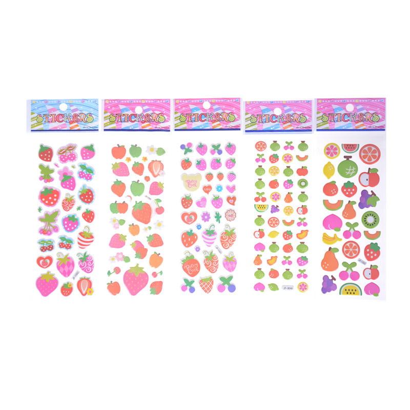 5 Sheets Cute Cartoon Fruits Scrapbooking Bubble Puffy Stickers Reward Kids ZCXG 