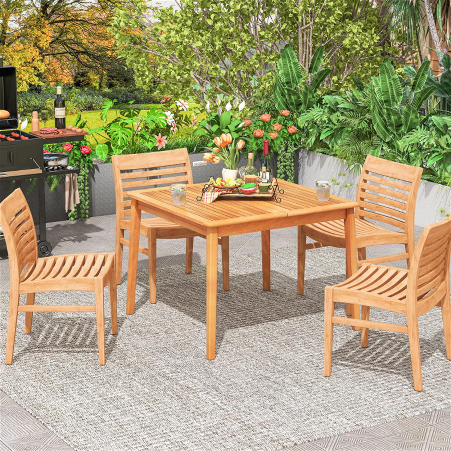 Demi Bonn Patio Outdoor Dining Table, 39" Acacia Wood Dining Square Bistro Table with 1.96" Umbrella Hole, Beige