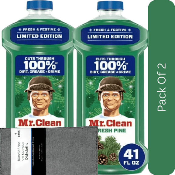 Mr. Clean 41 oz Fresh Pine Multi-Use Cleaning Liquid for Floors & Mopping with Microfiber Solid Color Towel by BundleEase