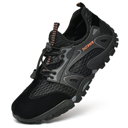 

HZEWLS Men Barefoot Shoes Nonslip Rubber Breathable Elastic Shoelace for Hiking Cycling (Black 9.5)