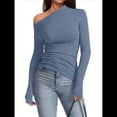 thumbnail image 2 of Blusas de Mujer con Hombros Descubiertos, Elegantes, de Larga, Asimétricas, Ajustadas, para Salir, de Otoño, con Frunces. Azul Mar XL, 2 of 8
