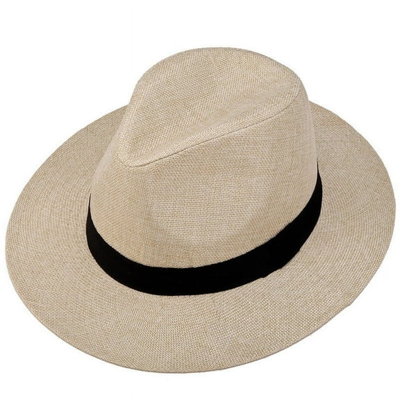 YOHAVEN Men's Top Hat Flat Edge Linen Sunshade Fedora Travel Outdoor Party Hat Adult Male Fashion Accessory Costume Decoration