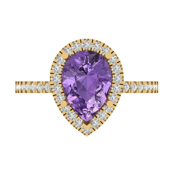 Halo Engagement Ring for Women - 2.38ct Simulated Alexandrite in 14K Yellow Gold Promise Ring