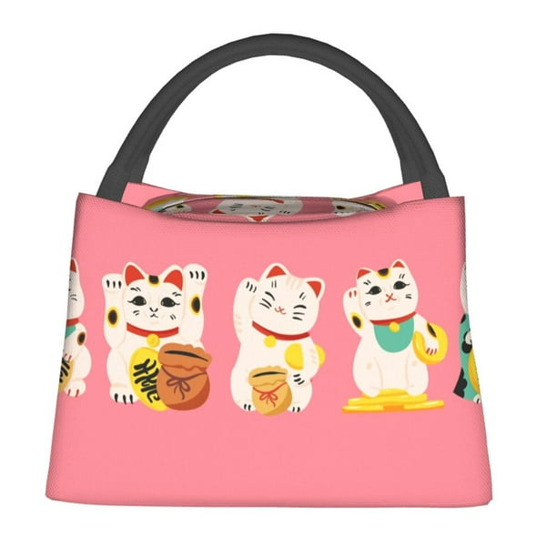 Easygdp Cute Cat Bolsa de Almuerzo Insulada Reutilizable, Bolsa de Mano y Bandolera para Oficina, Trabajo, Viajes