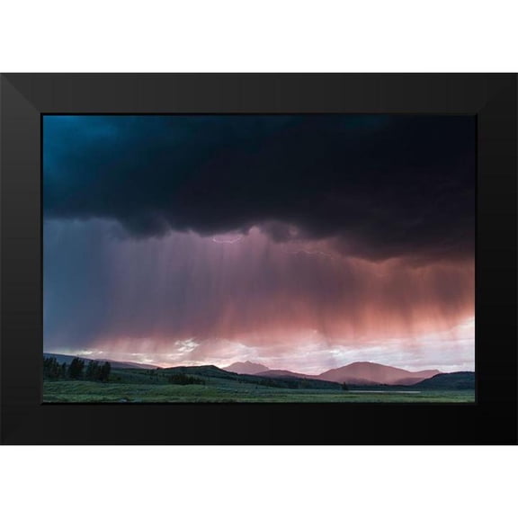 The Yellowstone Collection 14x11 Black Modern Framed Museum Art Print Titled - Thunderstorm at Sunset, Swan Lake Flat, Yellowstone National Park