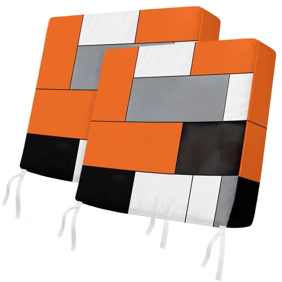 Outdoor Patio Cushion Covers 2 Pack Orange Blocks Chair Pads Slipcovers with Ties & Zipper Waterproof Seat Cover Set Geometric Abstract Art Seat Cushion Covers for Outdoor Couch Sofa 20x18 Inch