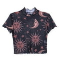 thumbnail image 4 of Lnzyyephy Women' s See-through Tee Tops Transparent Moon Star Print Short Sleeve Ruffle Casual T-shirt, 4 of 5