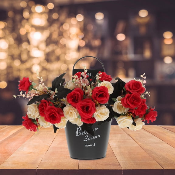 OULII Black Rustic Iron Flower Bucket Vase for Decorative Flower Arrangements and Plant Storage Solutions