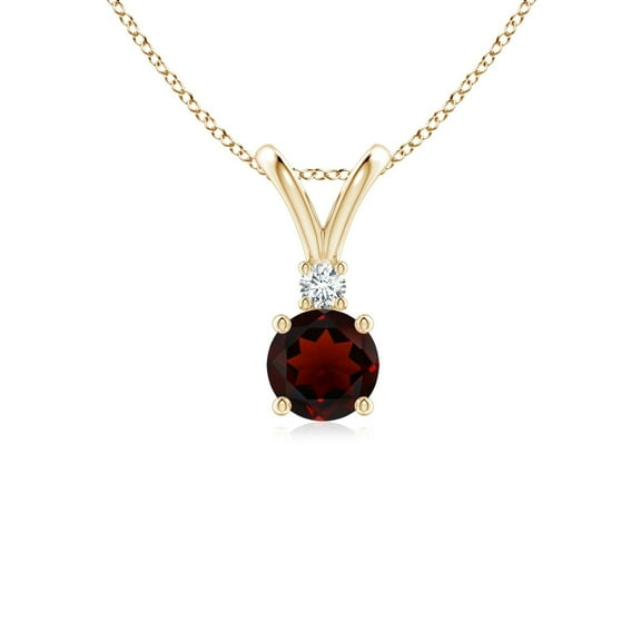 ANGARA Natural Round Garnet Solitaire V-Bale Pendant with Diamond in 14K Yellow Gold for Women (Size-5mm) | January Birthstone, Birthday, Anniversary, Jewelry Gift for Women | Natural Garnet Necklace