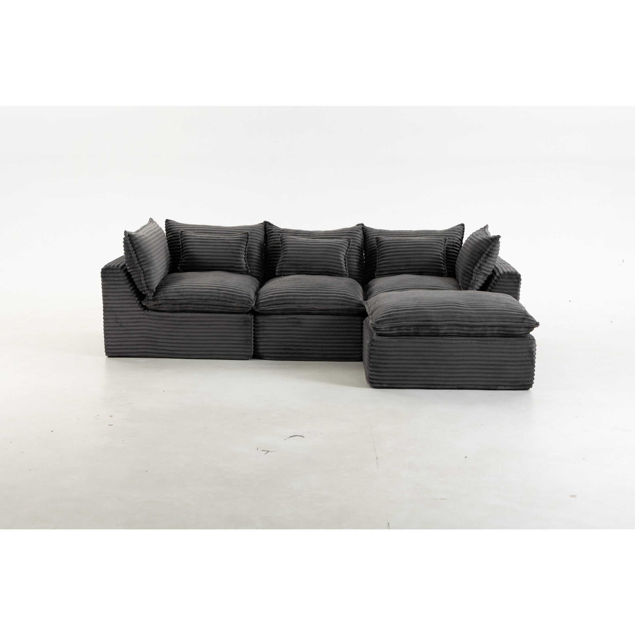 GDF Studio Lunas 102.3" Oversized Modular Corduroy Cloud Sectional Sofa, 3-Seat Comfy Couches with Ottoman, Grey