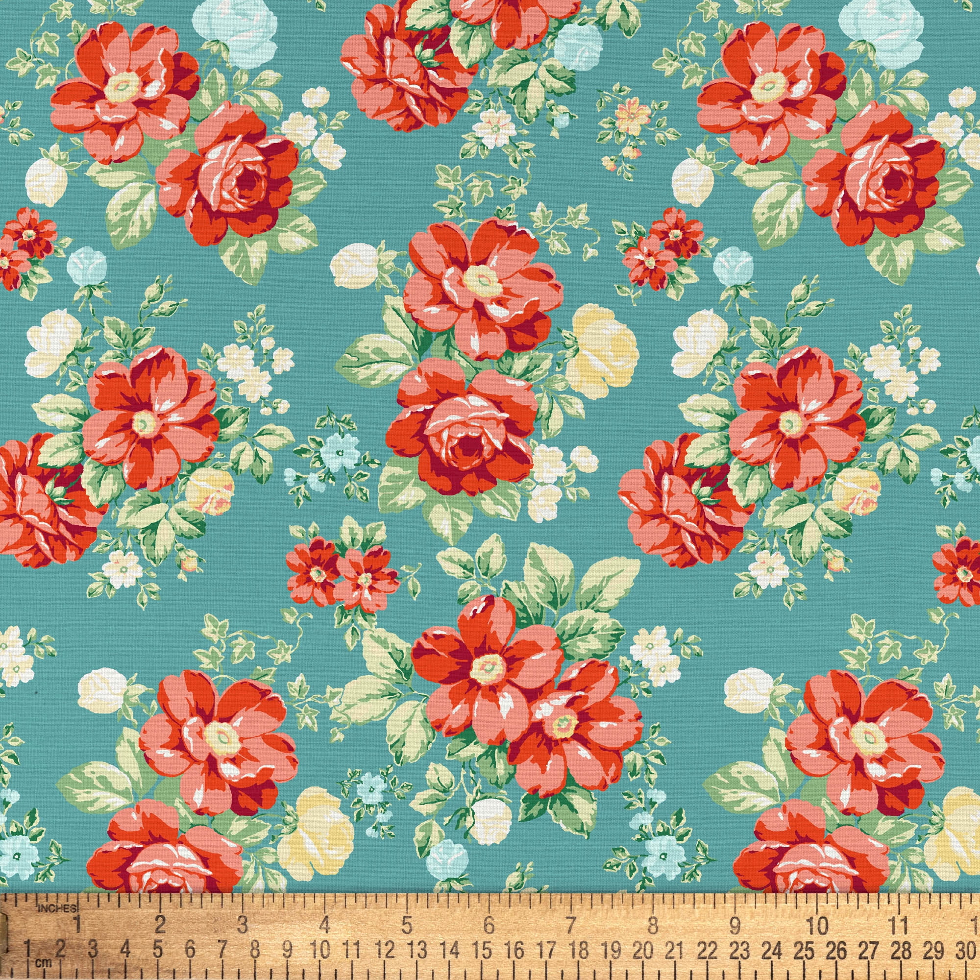 The Pioneer Woman 44" Cotton Vintage Floral Fabric 8 yd By the Bolt, Teal