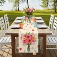 thumbnail image 4 of Spring Flowers Table Runner, Pastoral Daisy Leaves Country Botanical Beige Cotton Linen Table Runners 108 Inches Long, Dresser Scarf Runner for Dining/Living Room/Kitchen/Square Tables 13''x108'', 4 of 9