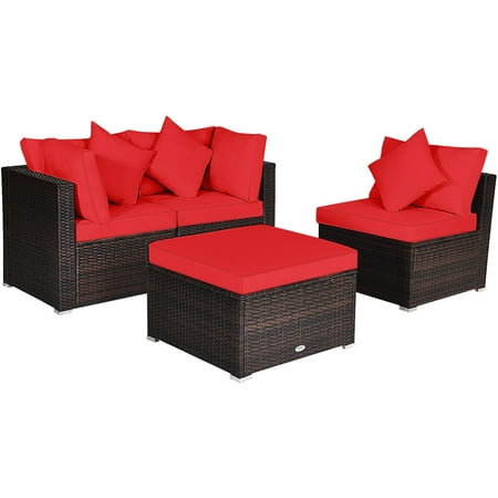 Gymax 4pcs Rattan Patio Conversation, How To Clip Rattan Furniture Together