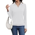 thumbnail image 2 of Womens T-Shirts Long Sleeve Banded Bottom Tops Business Casual Tops Collared V Neck Blouses White XL, 2 of 7
