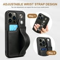 thumbnail image 3 of Elehold Luxury Leather Hand Strap Card Slot Case Compatible with iPhone 14 Pro Max 6.7 Inch with Camera Protection Card Slot Shockproof Kickstand Lanyard for iPhone 14 Pro Max 6.7 inch, Black, 3 of 8