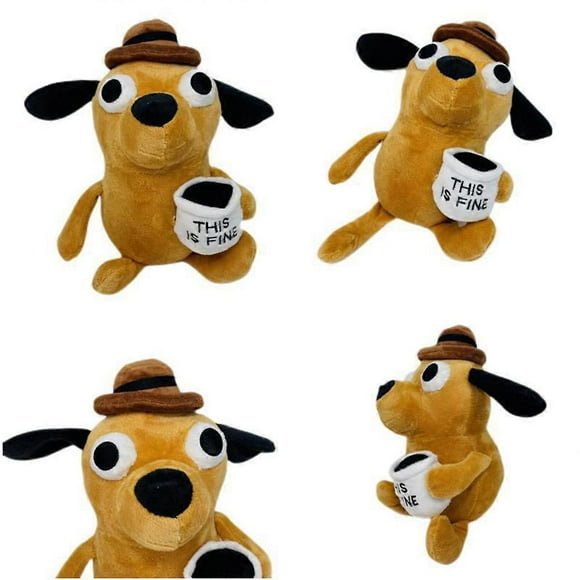 This is Fine Dog Plush Toy Coffee Cup Dog Meme Stuffed Animal Doll