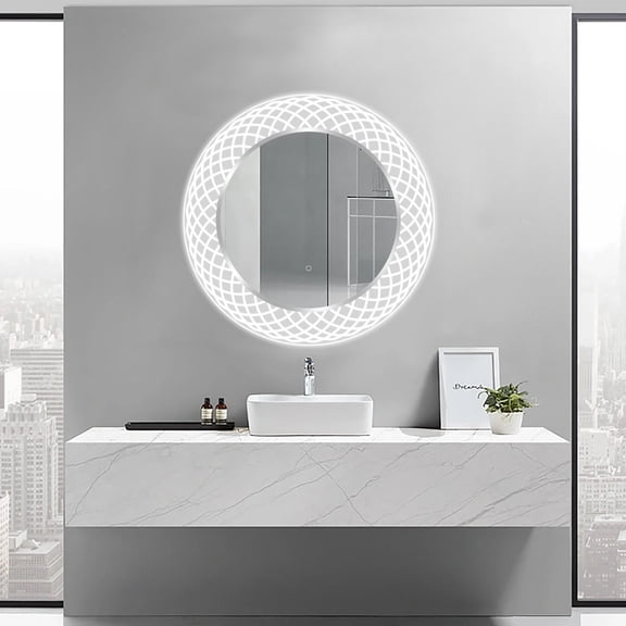 Dreamwerks Liza 32" Round LED Lighted Mirror with Dimmer & Defogger