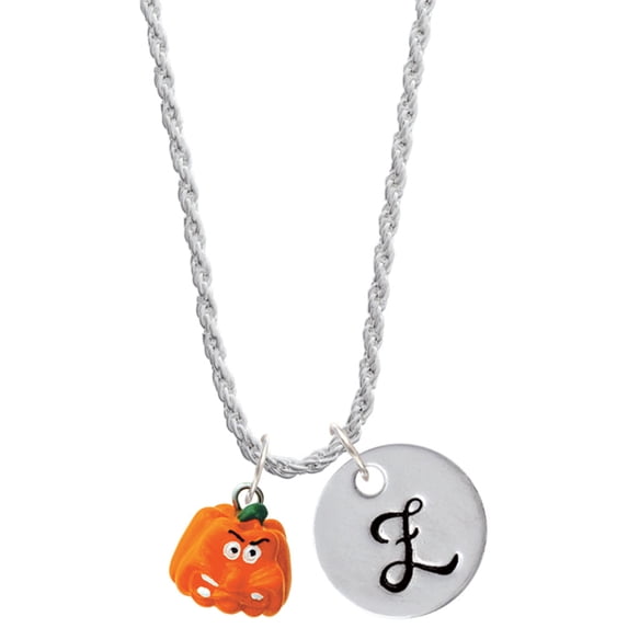 Delight Jewelry Resin Funny Grr! Pumpkin Silvertone Script Initial Disc - Z - Charm Necklace, 20"+3"