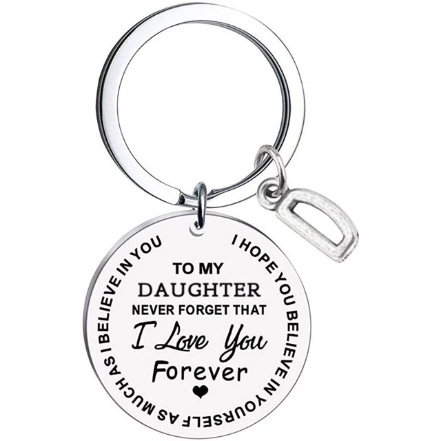 CHUANK Clearance To My Daughter Message Keychain Stainless Steel Initial Last Name 26 Letter Family Inspirational Keychain Gift