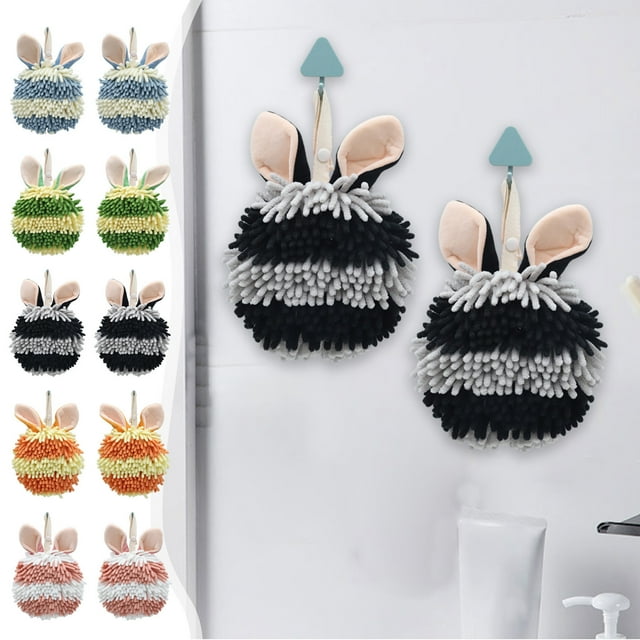 Set de bolas de toallas de manos de chenilla - Toallas colgantes de microfibra absorbente de 2 piezas para baño y cocina - Naranja, Verde, Rosa, Azul