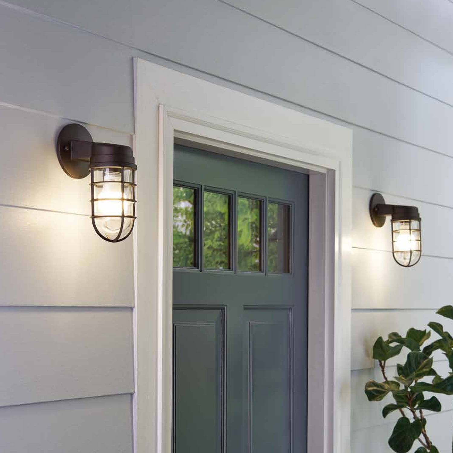Better Homes & Gardens 10" Outdoor Wall Light, Bronze Metal Cage Jar Glass Shade, Bulb Not Included