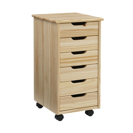 Linon Cary 6-Drawer Rolling Storage Utility Cart, Natural