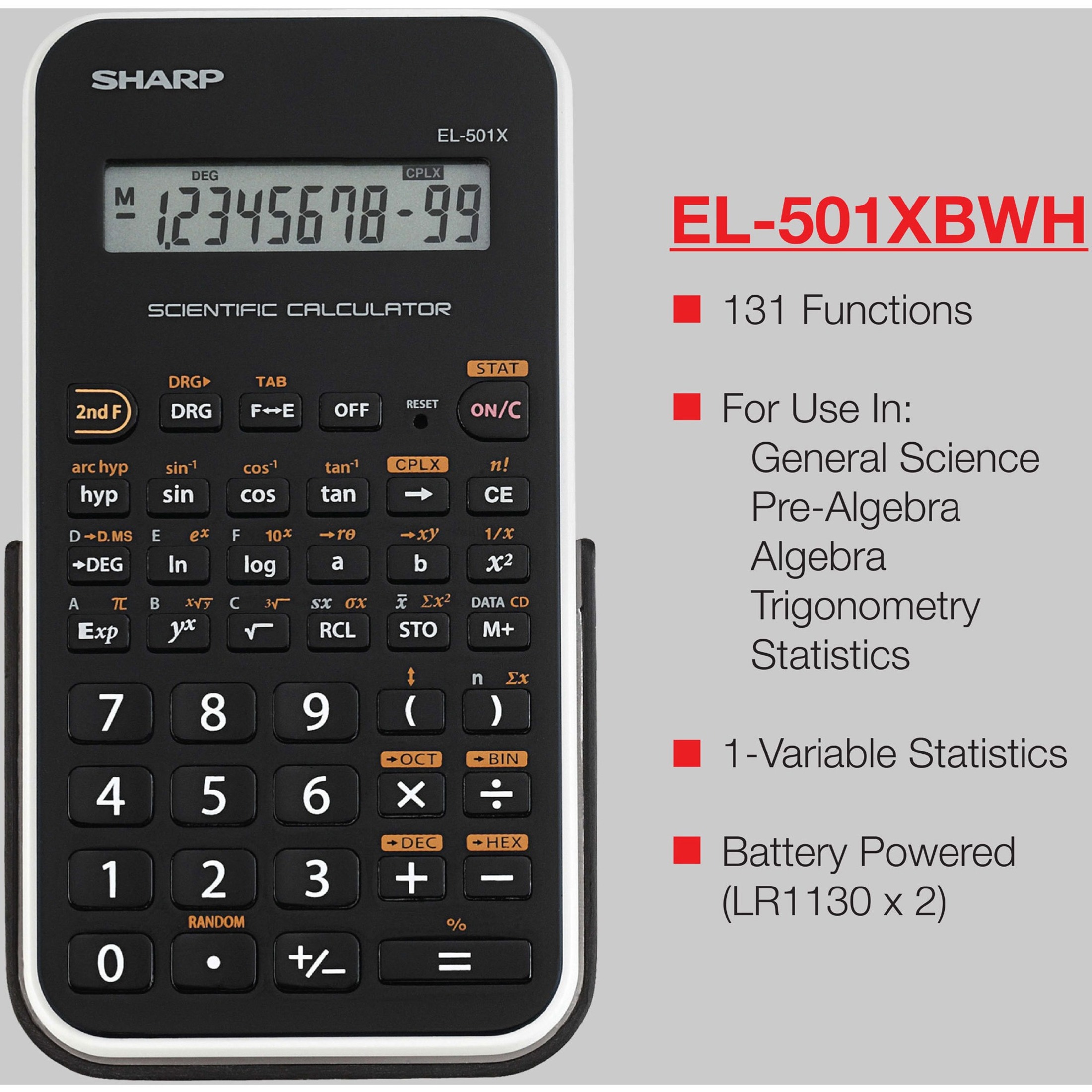Sharp EL-501XBWH Scientific Calculator, Black - image 3 of 4