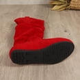 thumbnail image 4 of Women's Slouchy Round Toe Mid Calf Boots Soft Sole Faux Suede Pull on Low Heel Boots Fall Winter Casual Footwear Red, 4 of 9