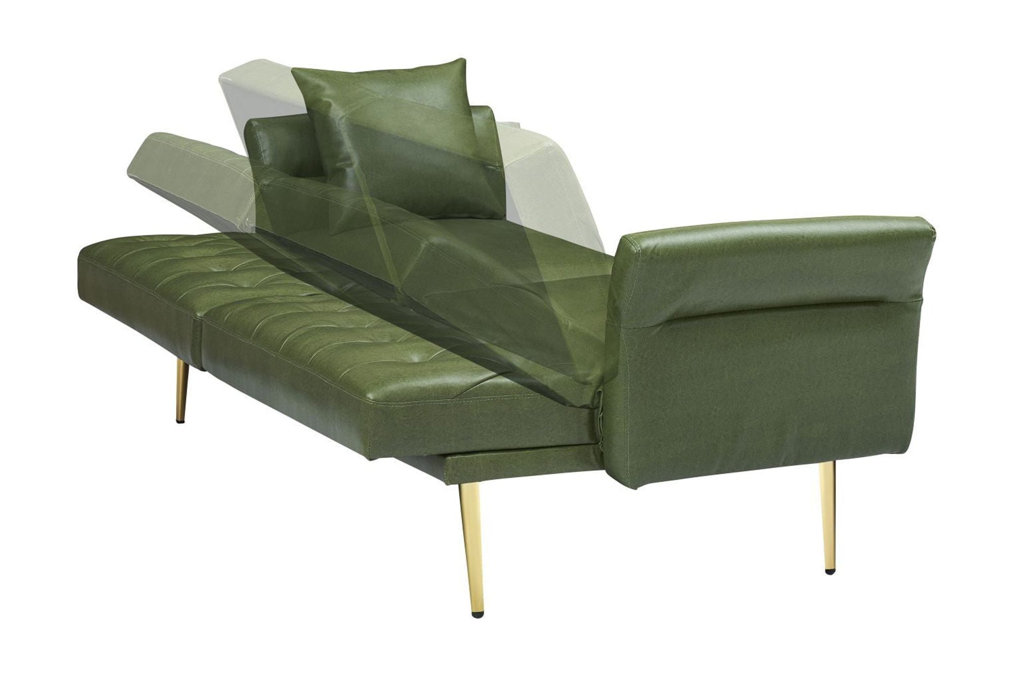 DEALTOPS Convertible Futon Sofa Bed, Faux Leather Loveseat Couch with Adjustable Armrests and backrests, Green