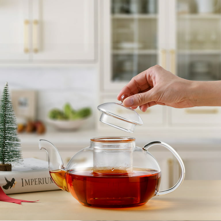 Glass Teapot with Removable Infuser, Stovetop & Microwave Safe Tea Pot  (40oz/1200ml), Blooming and Loose Leaf Tea Kettle, Tea Maker for Women