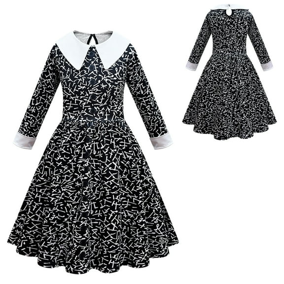 Girls Black Dress Halloween Long Sleeve Costume for 4-10 Year