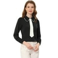 thumbnail image 1 of INSPIRE CHIC Chemise de Bureau pour Femmes à Col Noué avec Boutons Peter Pan Noir P, 1 of 4