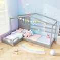 thumbnail image 1 of Gymax L-shaped Double Twin Beds House Platform Beds w/ Window & Fences ray Gray, 1 of 10