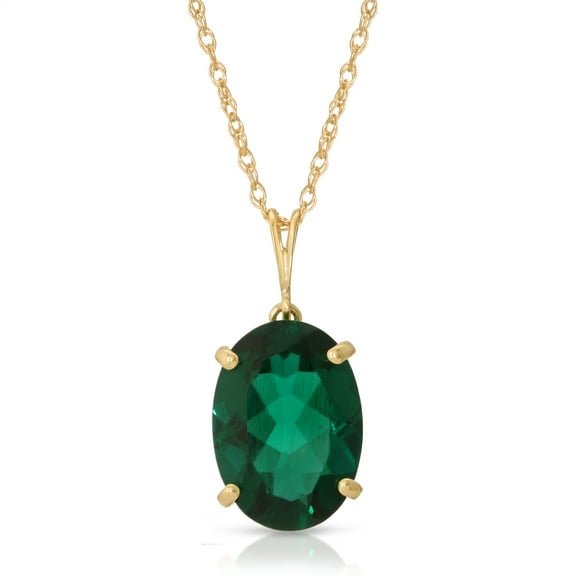 Galaxy Gold 14K Yellow Gold 4.5 Carat Oval Shape High Polished Genuine Emerald Pendant Necklace - May Birthstone - Renewal & Love - 16" to 24" - Fine Jewelry for Women