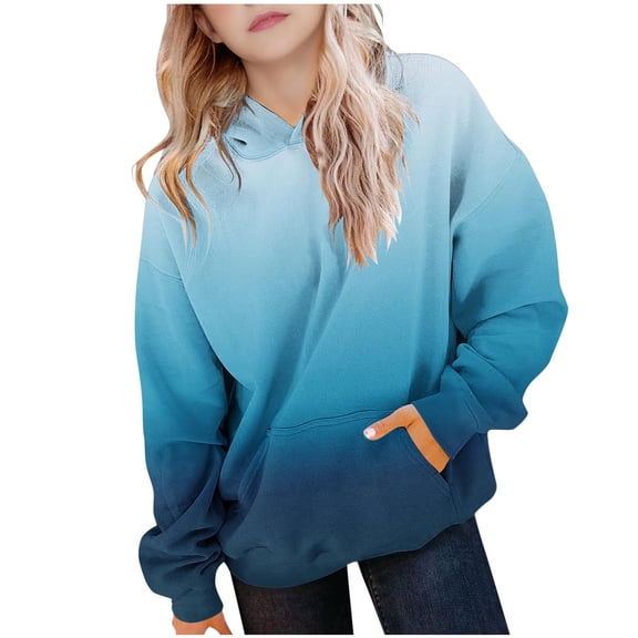Amkhujs Hoodies for Kids Trendy Cute Gradient Drop Shoulder Warm Sweatshirts Fleece Lined Casual Long Sleeve Tops with Pocket