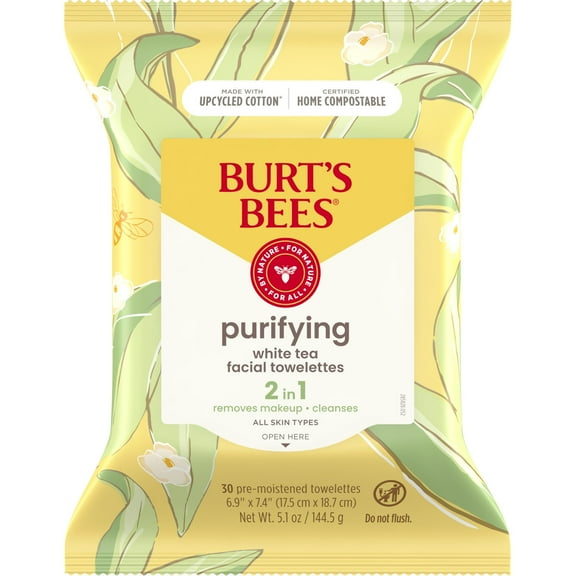 Pack of 2 Burt's Bees Purifying Facial Towelettes - White Tea, 30 ct (Package May Vary)
